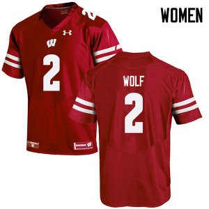 Women's Wisconsin Badgers NCAA #2 Chase Wolf Red Authentic Under Armour Stitched College Football Jersey NM31Y12LO